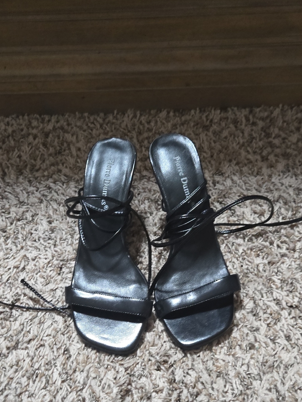Pierre Dumas Black Strappy Lace-Up Heeled Sandals